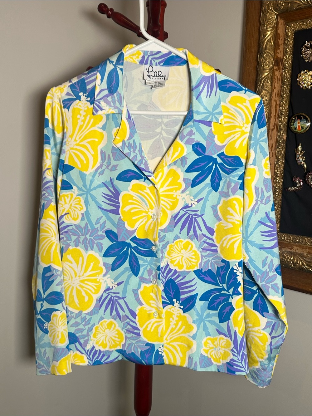 VTG Lilly Pulitzer Nassau Silk Long-Sleeve Blouse Floral Pattern Size 2